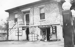 Hulbert Shell c.1930s stone 2 story dirty hip roof Shell station
