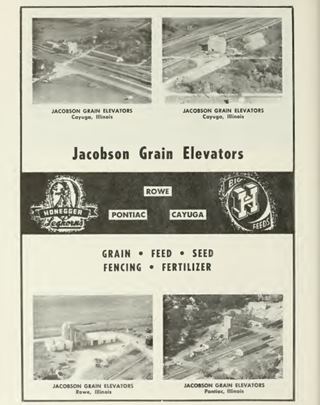 Jacobson Grain Elevators 1955 advertisement black and white ad in book with photos of grain elevators of Jacobson Grain Elevators