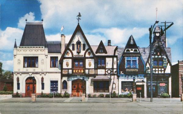 Kals Restaurant c.1960s postcard, Cicero color 1960s postcard restaurant with different facades resembling a Czech village