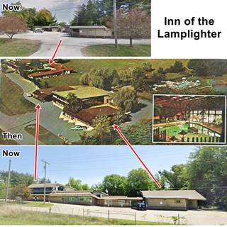 Inn of the Lamplighter then and now Springfield IL Image combines a 1960s postcard and current views of a motel