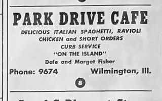 Park Drive advert c.1950s Wilmington black and white text ad 1950s Park Drive Cafe