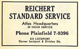 Reichert Standard station 1954 ad Black and white, 1954 ad in phone directory of Reichert Standard gas station, text