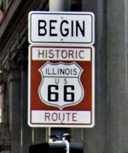 Begin sign US 66 in Chicago brown and white sign states Begin Historic Route 66