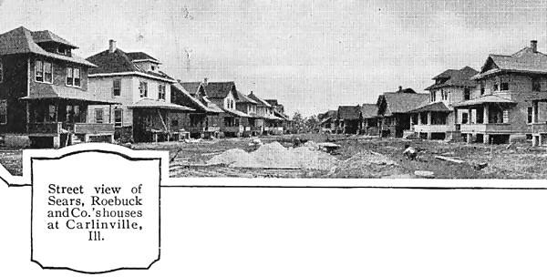 black and white detail from a Sears catalog from 1921 shows houses captioned as being in Carlinville