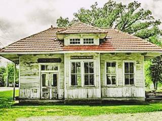 Old Shirley Depot in Funks Grove IL color hip roof railway depot