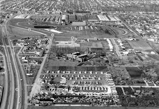 1959 aerial photo of southern Springfield houses, buildings and highways aerial black and white photo