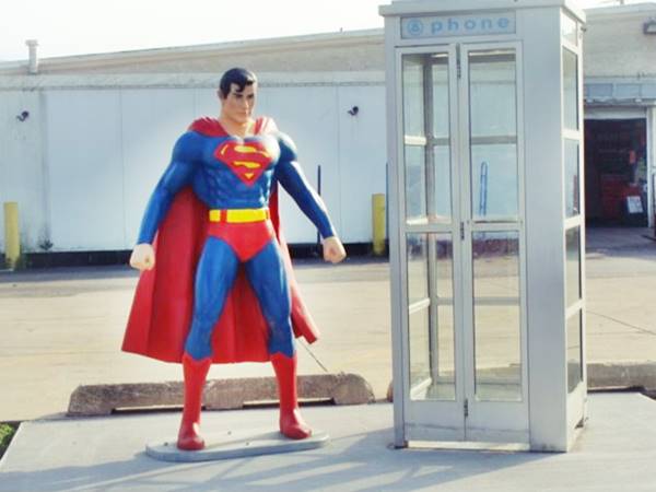 Superman statue at Polk-A-Dot, Braidwood US66 Illinois - Courtesy Trip Advisor life sized fiberglass statue of Superman by a phone booth