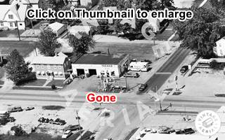 thumbnail aerial photo click to enlarge 1984 black and white aerial photo: crossroads and Texaco gas station on the corner