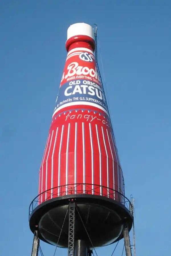 enormous catsup bottle shaped water tank