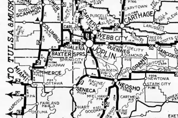 1924 roadmap Kansas, MO, OK 1924 roadmap of western MO, KS, east Ok