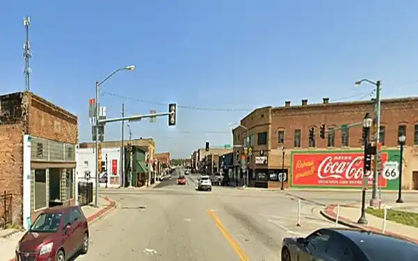 Main Street Galena nowadays old buildings, cars on a street