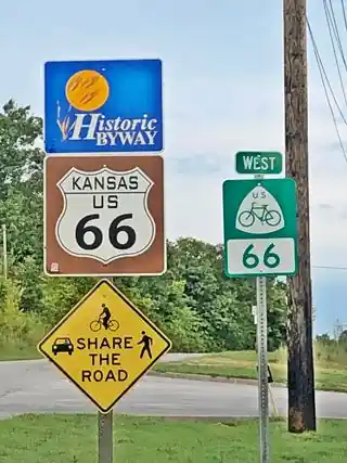 Historic Byway, Historic US66 and US Bicycle Route 66 signs in Galena