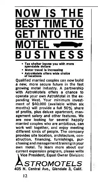 1965 advert of Astromotels franchise
