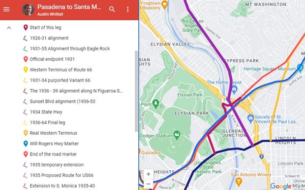 screenshot of a custom Map of US66 in Los Angeles
