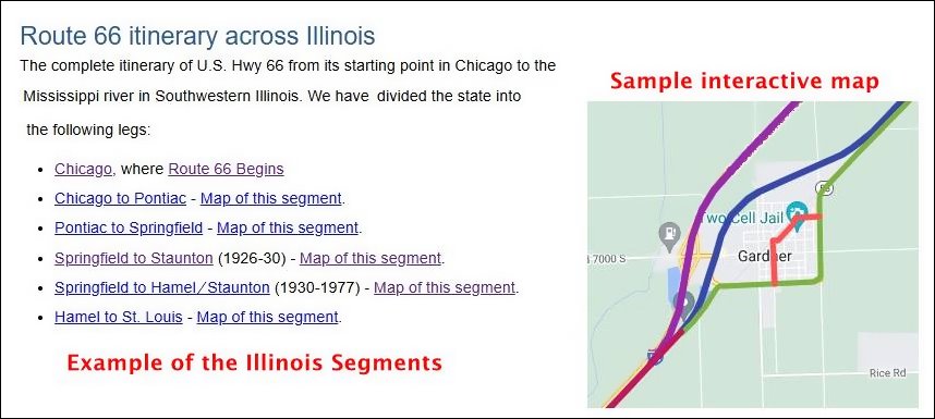 Screen shot of our detailed description page with a map and route segments