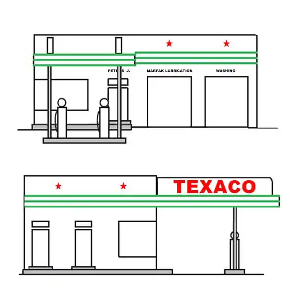 layout of the design of Teague Texaco stations