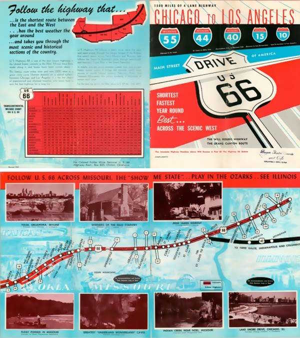 1959 color brochure Postcard promoting Route 66