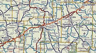 thumbnail Map of US66 alignments from Wanyensville to Sullivan MO- Click to enlarge map thumbnail click to enlarge