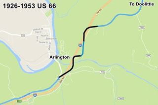 1926-53 map of Route 66 in Arlington map of Route 66 alignment from 1926 to 53 in Arlington MO
