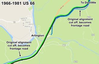 1966-81 map of Route 66 in Arlington map of Route 66 alignment from 1966 to 81 in Arlington MO