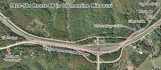 Route 66 alignments map, Clementine MO