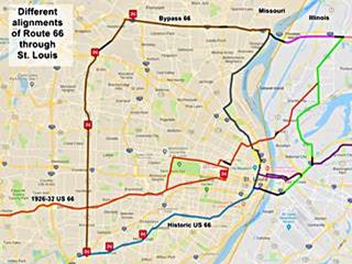 Map of US66 in St. Louis Map of US66 alignments in Saint Louis Misouri