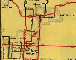 1945-46 roadmap Carterville to Joplin Missouri thumbnail of a MO DOT roadmap of Missouri, highlighting the highways in Joplin region in 1945-46, color