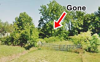 trees and no trace of the 1916 gas station