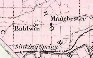 detail of a map of Missouri from 1855 showing Baldwin