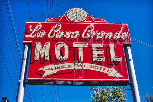 1950s Casa Grande motel red neon sign with white letters