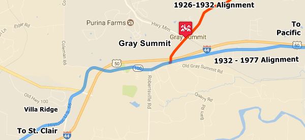 Map ofRoute 66 alignment in Gray Summit, Missouri