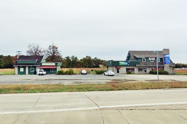 gable roof building, former cafe and gas station seen from I-44