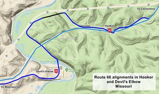 Alignments of Route 66 in Hooker and Devil’s Elbow Route 66 alignments map, Hooker and Devil’s Elbow