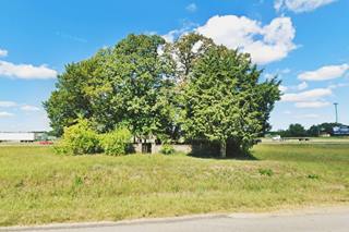 small enclosure in field between freeway and Route 66, stone wall, iron gate and trees