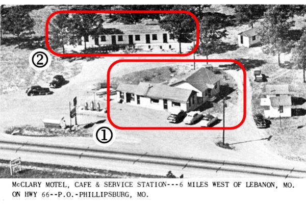 McClary motel vintage 1940s black and white postcard, buildings aerial view