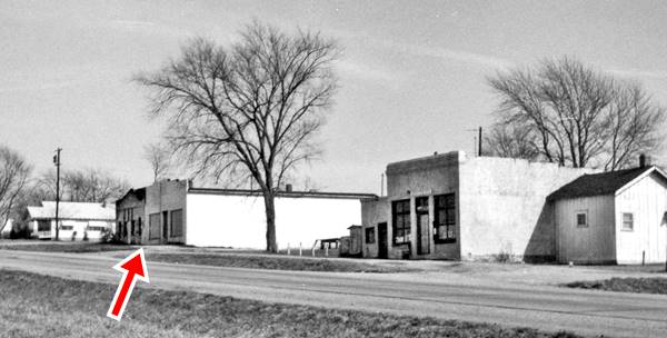 buildings on the south side of Route 66, black and white photo