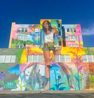 mural colorful, woman and Ozarks nature