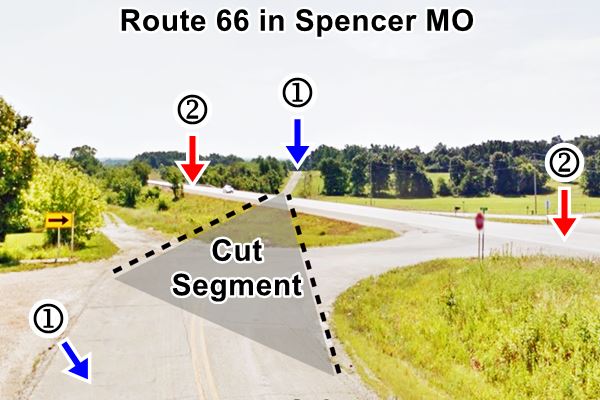 view of both 1926 and 161 alignments in Spencer MO