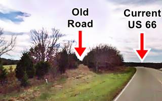 trees lined up on both sides of the now abandoned original US66 1926 alignment