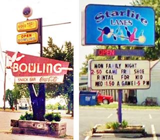 old and new neon sign at Starlite Lanes