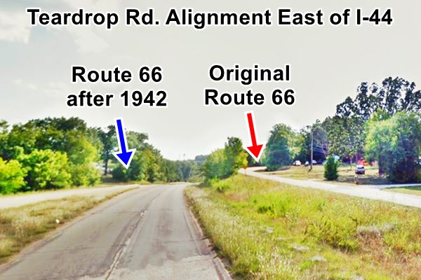 view of the original US66 and later alignment roadway