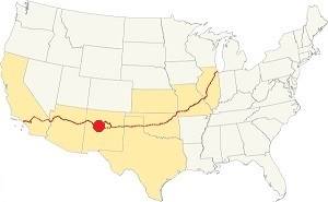 Map with location of Los Lunas on Route 66 Route 66 in Los Lunas NM; location map