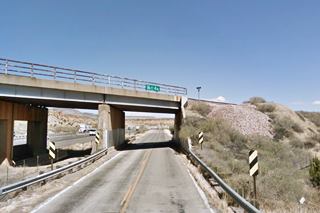 US66 subway in McCartys concrete underpass, Railroad above, US66 right, then embankment, I-40 Left