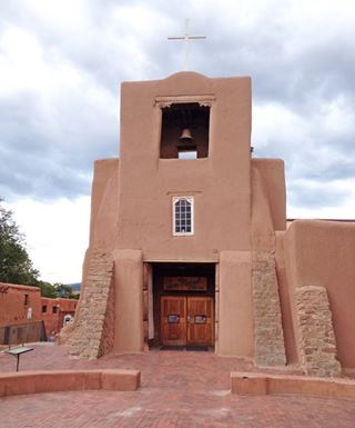 Santa Fe Church brown adobe simple austere San Miguel church in Santa Fe NM