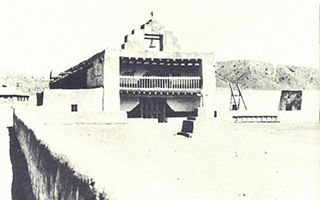Santo Domingo Church 1917 black and white, 1917 Santo Domingo church faces a atrium with low wall surrounds it