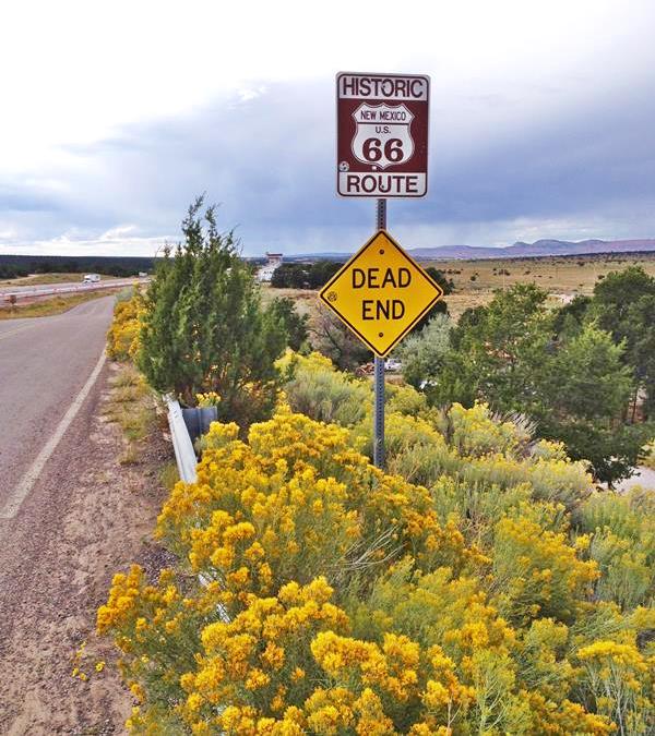 US 66 dead end sign in Continental Divide New Mexico