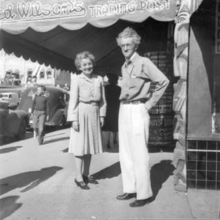 Fred Wilson and wife Ruth Rardin Fred Wilson and his wife by one of their Trading Posts 1940s black and white photo