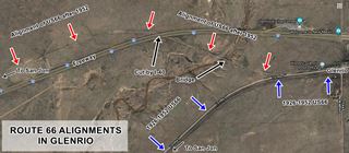 Map of US66 alignments in Glenrio