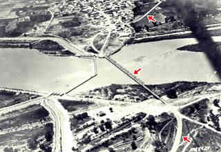 1927 aerial photo Isleta NM Click to Enlarge black and white, 1937: Rio Grande, and bridge, beyond a pueblo