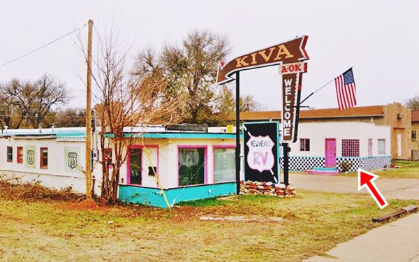 the neon sign and building of Kiva Kort Motel Tucumcari NM